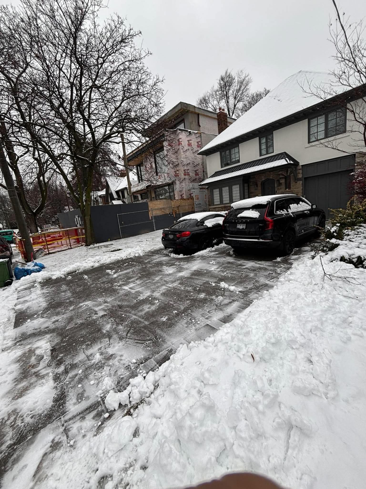 Salt spread on a walkway for ice control